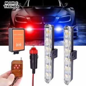 Car Red/Blue Police Strobe Grill Lights (With remote)